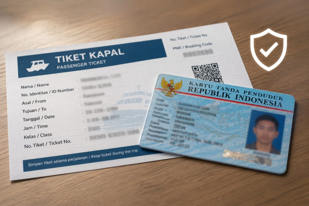 Dokumen tiket kapal yang sudah termasuk perlindungan asuransi Jasa Raharja